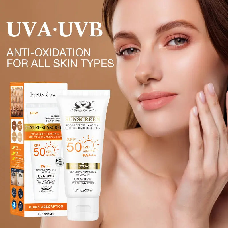 Tinted Sunscreen SPF 50+ Moisturizing UV Protection Face & Body Sunblock Lightweight Anti-Aging Waterproof Brightening Daily Use