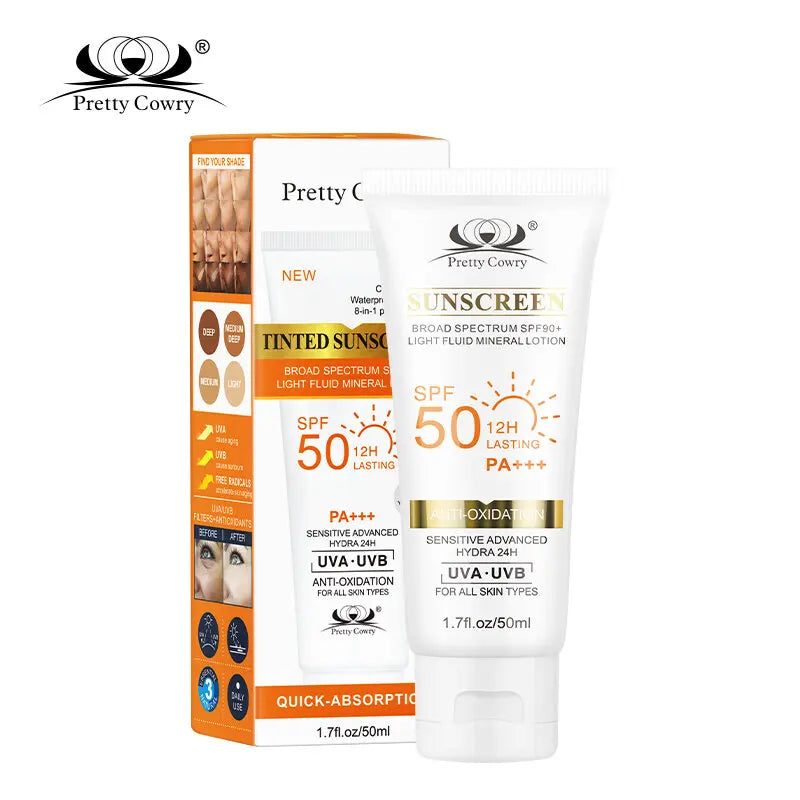 Tinted Sunscreen SPF 50+ Moisturizing UV Protection Face & Body Sunblock Lightweight Anti-Aging Waterproof Brightening Daily Use