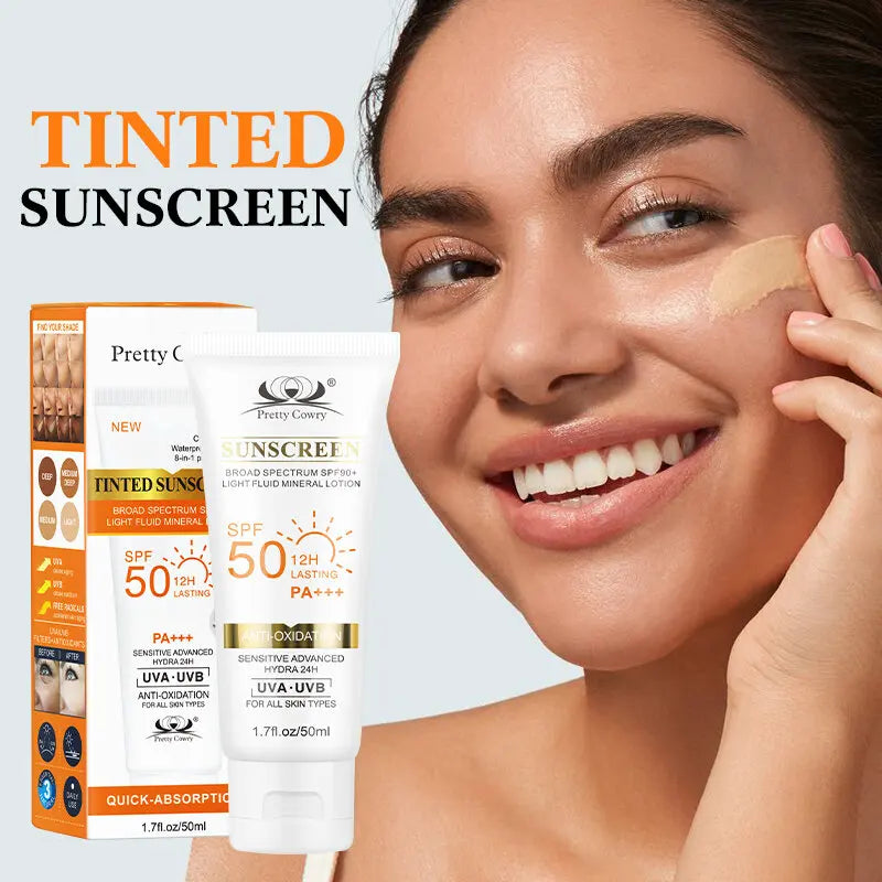 Tinted Sunscreen SPF 50+ Moisturizing UV Protection Face & Body Sunblock Lightweight Anti-Aging Waterproof Brightening Daily Use