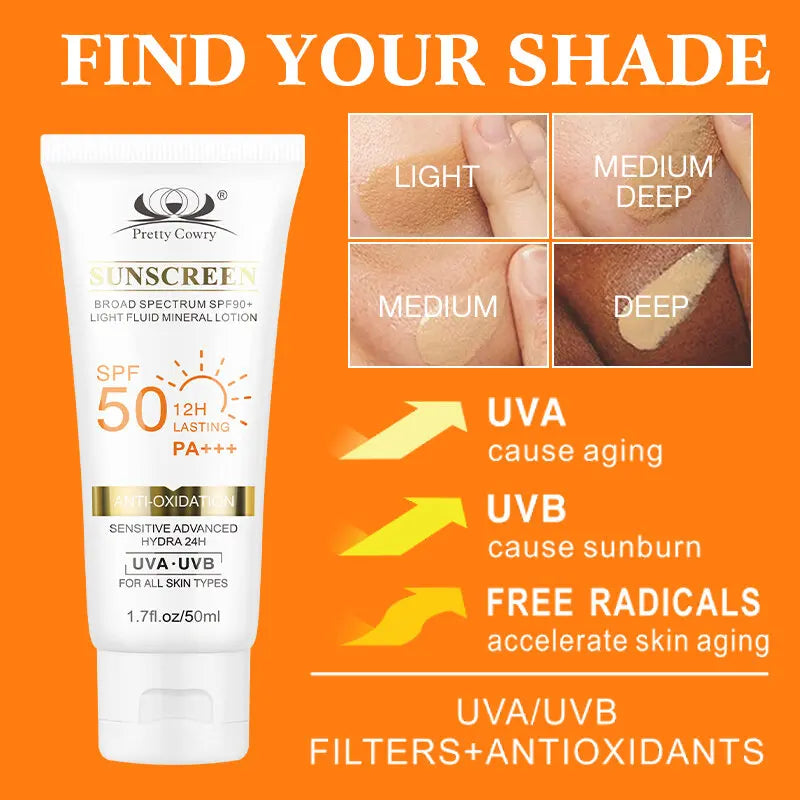 Tinted Sunscreen SPF 50+ Moisturizing UV Protection Face & Body Sunblock Lightweight Anti-Aging Waterproof Brightening Daily Use
