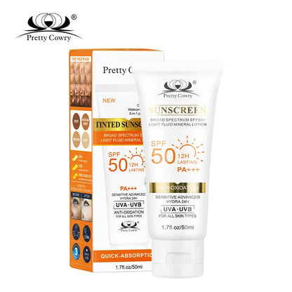 Tinted Sunscreen SPF 50+ Moisturizing UV Protection Face & Body Sunblock Lightweight Anti-Aging Waterproof Brightening Daily Use