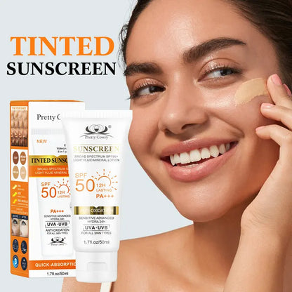 Tinted Sunscreen SPF 50+ Moisturizing UV Protection Face & Body Sunblock Lightweight Anti-Aging Waterproof Brightening Daily Use