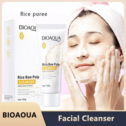 Rice Raw Pulp Facial Cleanser Face Wash Foam skincare Moisturizing Skin Brightening Rejuvenation Face Cleanser Skin Care